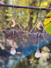 Load image into Gallery viewer, (Pre-order) Copper Luna Moth Moonstone Earrings