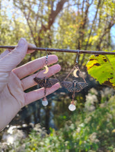 Load image into Gallery viewer, (Pre-order) Copper Luna Moth Moonstone Earrings
