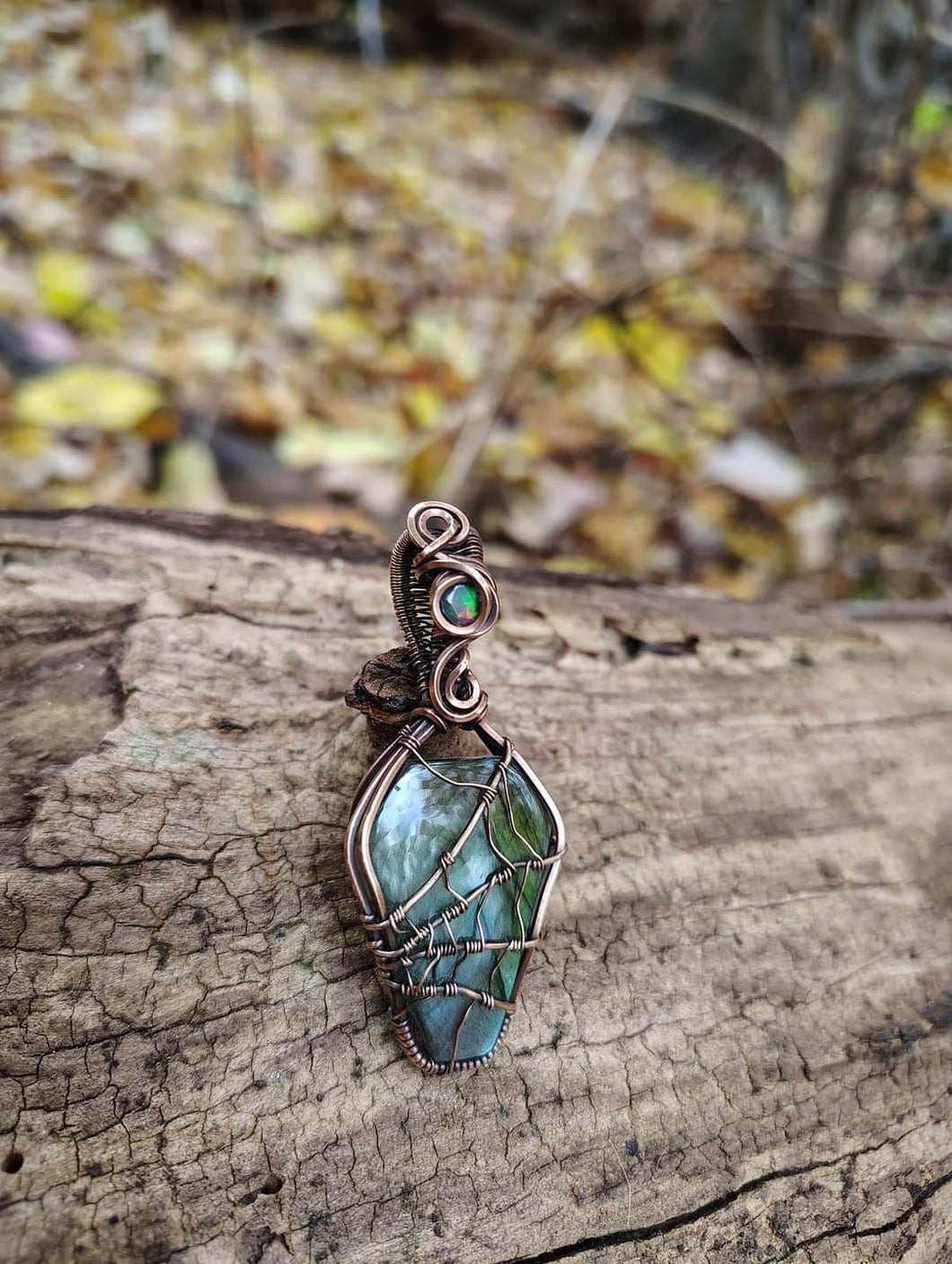 Labradorite × Black Opal Coffin Amulet