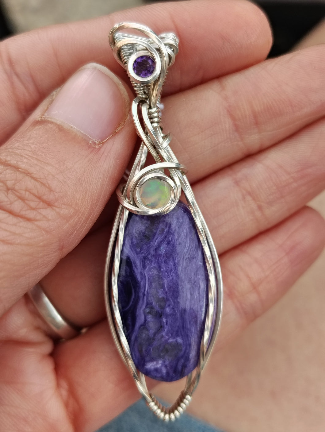 Charoite in sterling silver with Opal