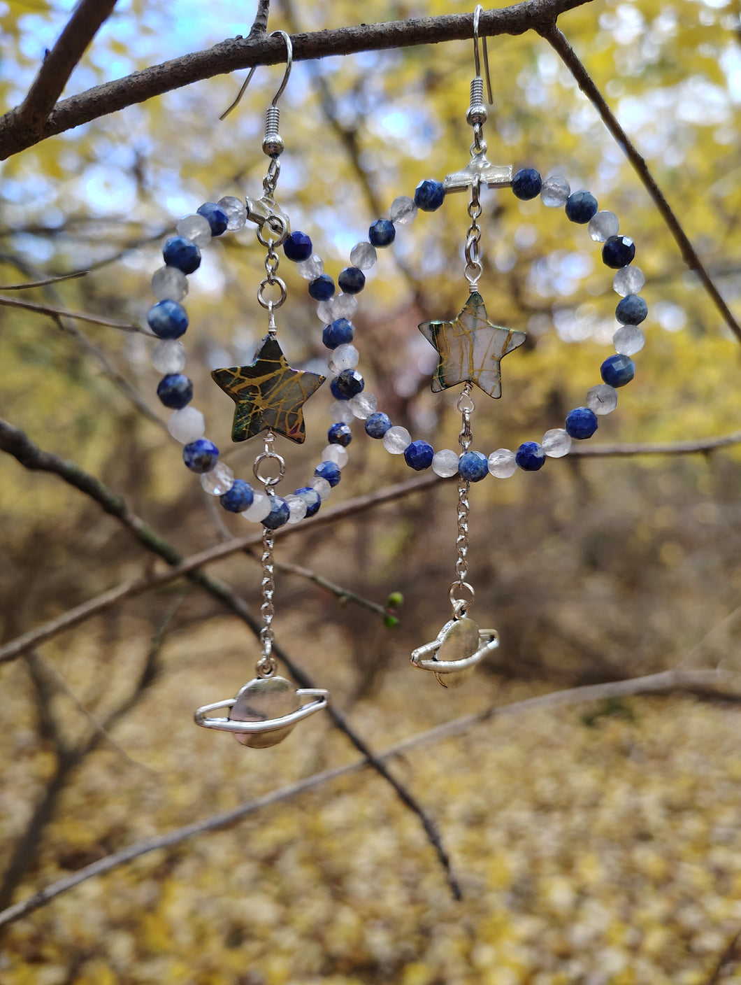 Lapis x Labradorite Celestial Saturn Gemstone Hoops