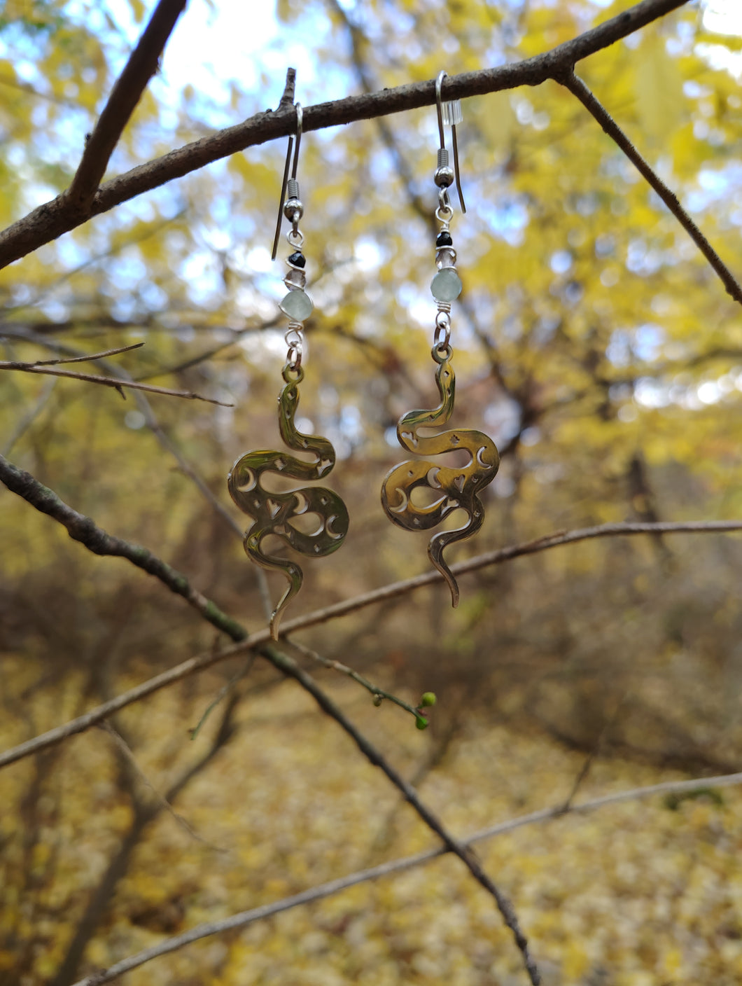 Smoky Quartz x Green Aventurine Snake Earrings