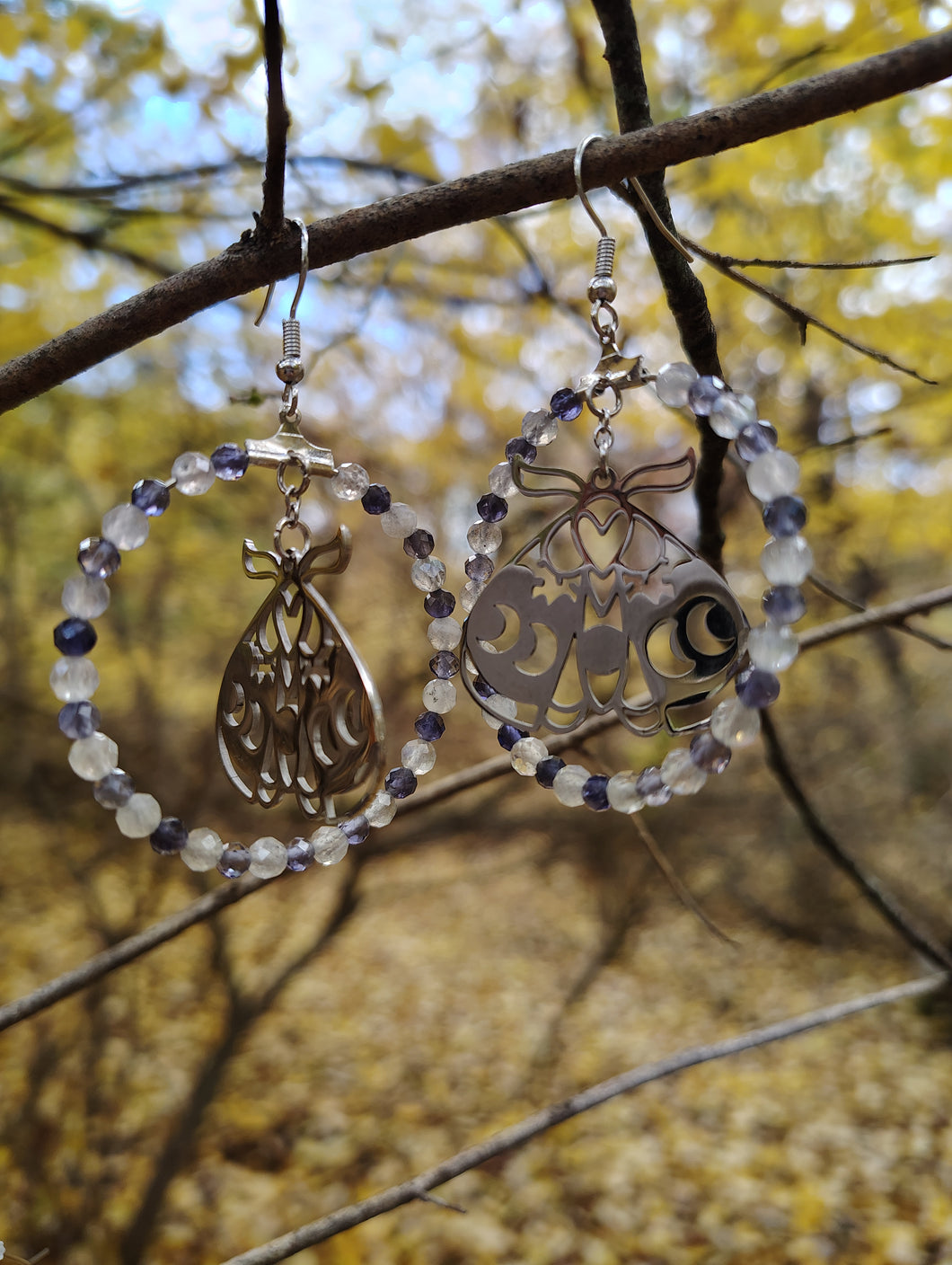 Moth Goddess Earrings w Iolite x Labradorite